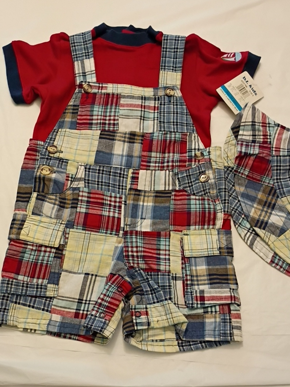 bt Kids & Patchwork Plaid Boys Overalls Set 24 M NWT